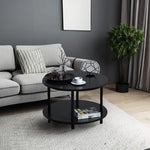 Load image into Gallery viewer, Small Round Coffee Table with Open Storage for Small Space, 23.5" Black 2-Tier Wooden Center Table for Living Room, Metal Legs, Easy to Assemble