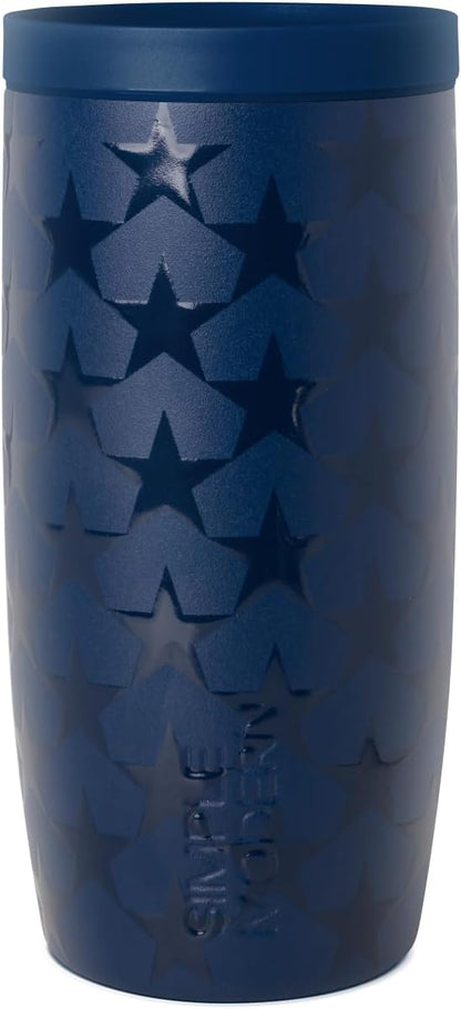 Simple Modern 4th of July Signature Voyager | 16oz Travel Coffee Mug Tumbler with 360° Lid | Gifts for Women Men | Ceramic-Lined Insulated Stainless Steel Cold Brew Iced Coffee Cup | Stars Navy