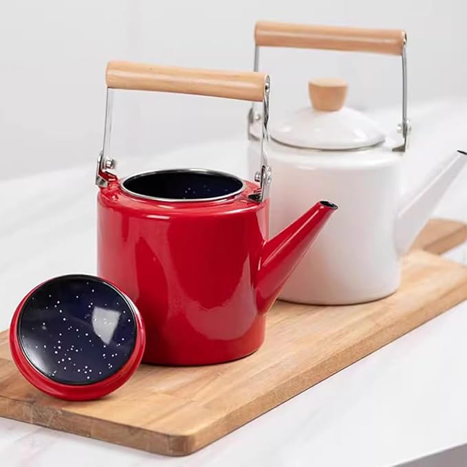 Cabilock Enamel Kettle Chinese Teapot Boiler Hot Water Kettle Enameled Teakettle Coffee Maker Water Beverage Drink Dispenser for Stovetop Camping Cookware 2.4L