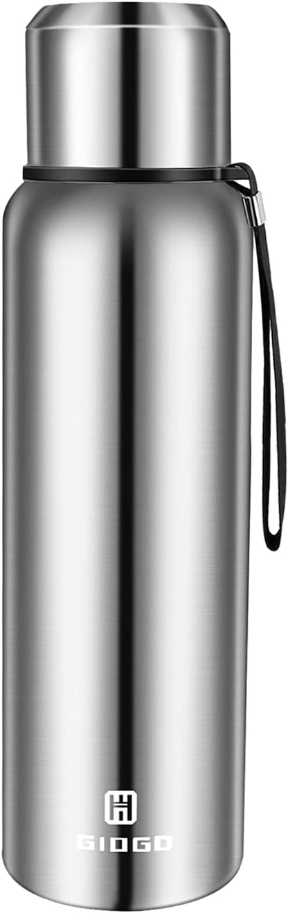 Insulated vacuum Thermo Bottle 750ml/25.4oz with cup Stainless steel coffee bottles for hot and cold drink water flask.(Silver,750ml)