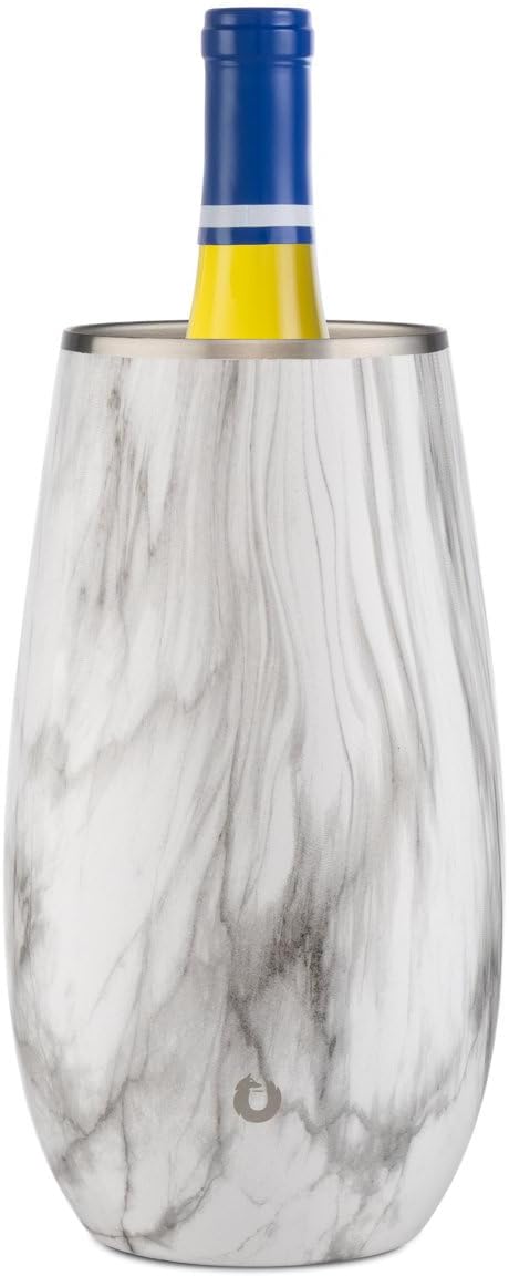 SNOWFOX Premium Vacuum Insulated, Triple Walled, Stainless Steel Wine Chiller w/Optimal fit to keep wine cold longer. Fits most Wine and Champagne Bottles. Non-Slip Silicon Base, Marble