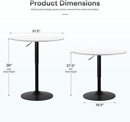Athena Collection Bar Table Modern Round Cocktail Table Height Adjustable, Tall Bistro Pub Table with Sturdy Base, Suitable for Home, Kitchen, Pub, Restaurant, White
