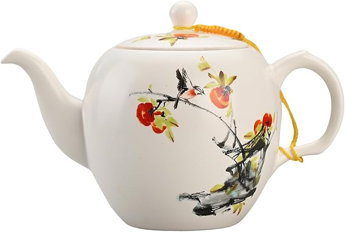 Teapot with Infuser Ceramic Tea Pot with Removable Stainless Steel Fliter for Loose Tea 15.80 OZ/450ml (1-2cups) Teapots for Tea Coffee Milk for Office Home Men Women White(Persimmon)