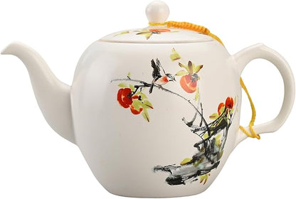 Teapot with Infuser Ceramic Tea Pot with Removable Stainless Steel Fliter for Loose Tea 15.80 OZ/450ml (1-2cups) Teapots for Tea Coffee Milk for Office Home Men Women White(Persimmon)