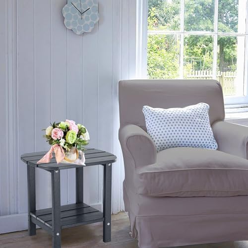 LZRS Double Adirondack Side Table, Outdoor Side Tables, End Tables for Patio, Backyard,Pool, Indoor Companion, Easy Maintenance & Weather Resistant(Grey)