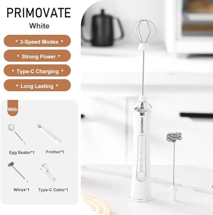 Handheld Milk Frother, Handheld Coffee Whisk, Low-Noise, USB Rechargeable, Black and White Color (Black without Stand)