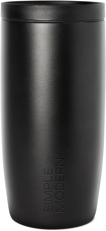 Simple Modern Travel Coffee Mug Tumbler with 360° Lid | Ceramic-Lined Insulated Stainless Steel Cold Brew Iced Coffee Cup | Gifts for Women Men Her Him | Voyager Signature | 16oz | Midnight Black