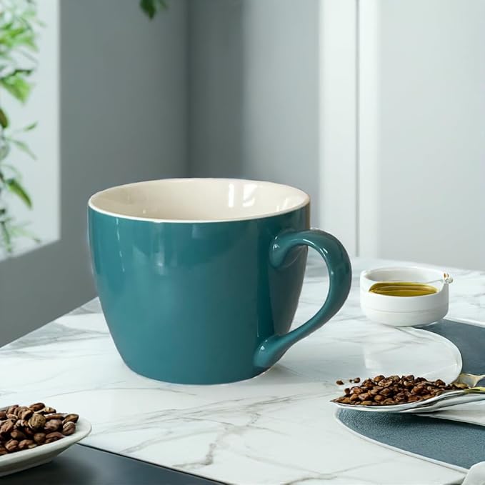 MECOWON 30 OZ Porcelain Coffee Mugs, Set of 2 Large Mugs for Soup, Cereal and Salad (Teal (bluish - green))