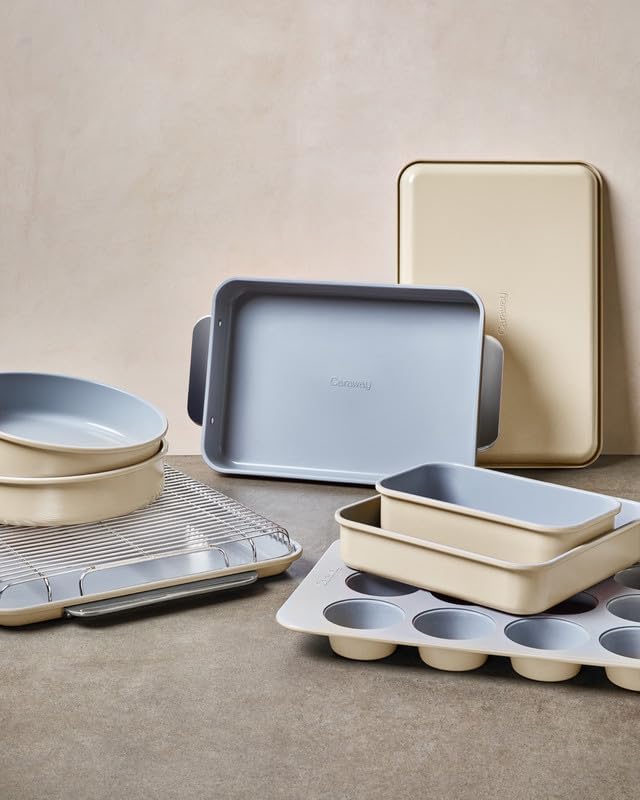 Caraway 9” Circle Pan - Non-Stick Ceramic Coating - Free From Forever Chemicals - Perfect for Birthday Cakes, Tartes, & More - Cream