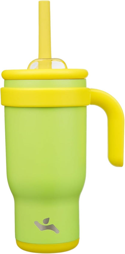 18 oz Tumbler with Side Handle, Insulated Water Bottle with Straw and 2 in 1 Lid, Stainless Steel Cup Travel Coffee Mug for Sports Office Gym,Lime