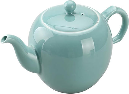 Antique Ceramic Teapot Coffee Pot with Infuser, 400ml (1-2 cups) Small Porcelain Tea Pots for Loose Leaf Tea, with Removable Stainless Steel Strainer and Lid for Gift (Cyan)