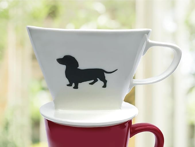 Simply Charmed Dachshund Ceramic Coffee Pour Over or Dripper with Full Box of 40 Melitta Brown Size #2 Filters