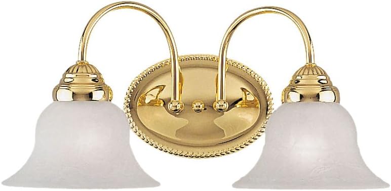 Livex Lighting 1532-02 Edgemont 2 Light Vanity Polished Brass with White Alabaster Glass, 17 x 8.75 x 8