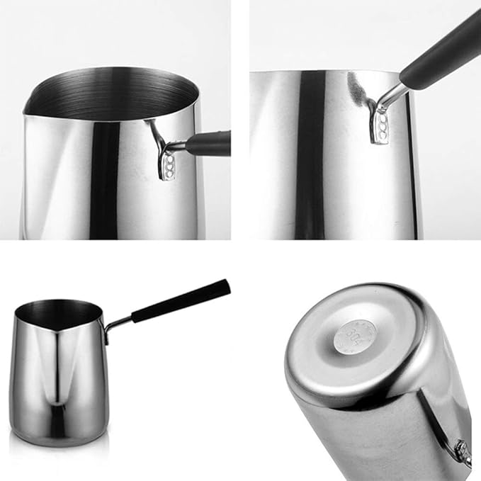 Turkish Coffee Pot, Stainless Steel Milk and Coffee Warmer, Ibrik Cezve Arabic Briki Coffee Pot, Chocolate and Butter Melting Pot with Heat Resistant Handle, 20 OZ, 600 ML