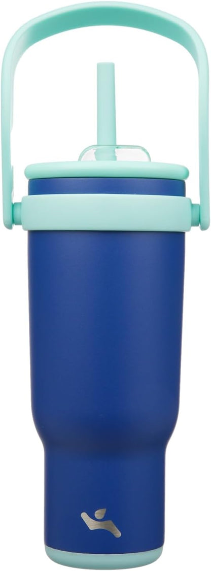 40 oz Tumbler with Side Handle, Insulated Water Bottle with Straw and 2 in 1 Lid, Stainless Steel Cup Travel Coffee Mug for Sports Office Gym,Dark Blue