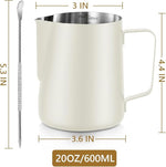 Load image into Gallery viewer, Frothing Milk Pitcher, 20 oz/600 ml Stainless Steel Frothing Milk Jug with Latte Art Pen,with Internal Measurements, for Cappuccino-White