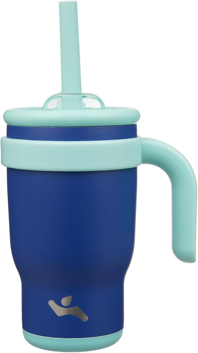 14 oz Tumbler with Side Handle, Insulated Water Bottle with Straw and 2 in 1 Lid, Stainless Steel Cup Travel Coffee Mug for Sports Office Gym,Dark Blue