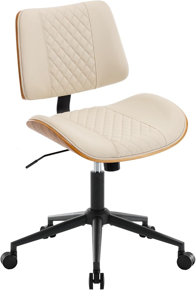 BV Home Office Chair No Arms with Wheels, Armless Small Desk Chair,Task Computer Office Desk Chair for Casual Office Small Space,Study Room,Reading Room(Beige)