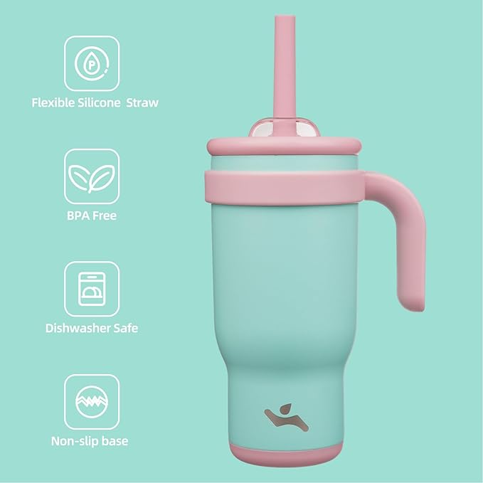 18 oz Tumbler with Side Handle, Insulated Water Bottle with Straw and 2 in 1 Lid, Stainless Steel Cup Travel Coffee Mug for Sports Office Gym,Guava