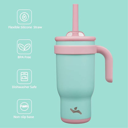 18 oz Tumbler with Side Handle, Insulated Water Bottle with Straw and 2 in 1 Lid, Stainless Steel Cup Travel Coffee Mug for Sports Office Gym,Guava