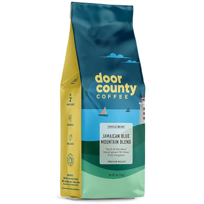 Door County Coffee Jamaican Blue Mountain Blend Non-Flavored Whole Bean - 10 oz Bag - Medium Roast - 100% Specialty Arabica - Non-Flavored - Jamaican Blue Mountain Blend