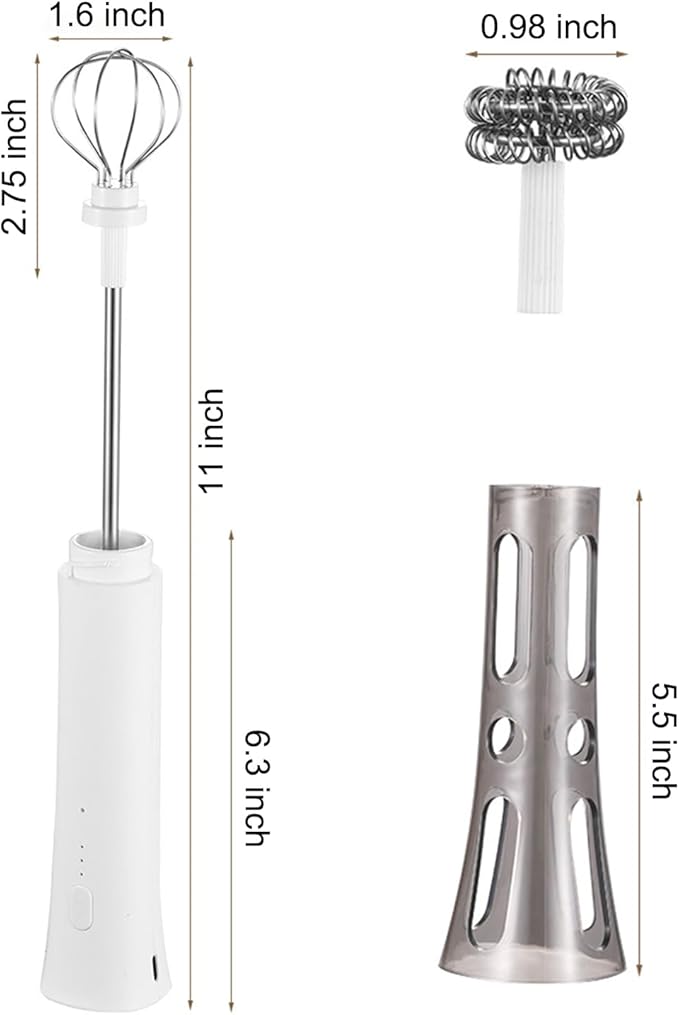 Splash-Proof Handheld Milk Frother with Cover - Rechargeable Milk Frother Wand, Type-C Fast Charging, 15-Second Silent Whisk for Coffee, Matcha, Lattes, Cappuccino