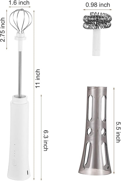 Splash-Proof Handheld Milk Frother with Cover - Rechargeable Milk Frother Wand, Type-C Fast Charging, 15-Second Silent Whisk for Coffee, Matcha, Lattes, Cappuccino