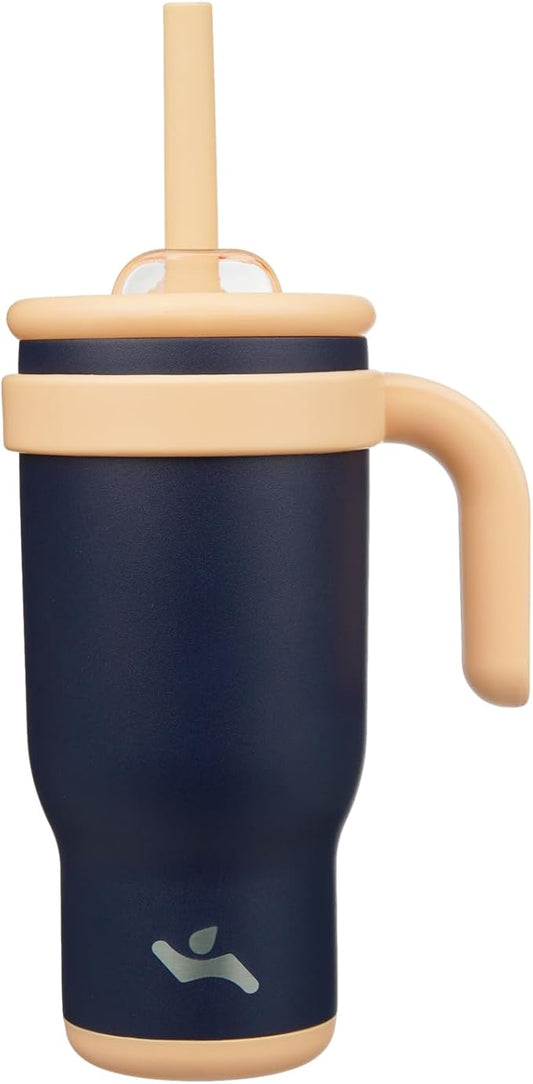 18 oz Tumbler with Side Handle, Insulated Water Bottle with Straw and 2 in 1 Lid, Stainless Steel Cup Travel Coffee Mug for Sports Office Gym,Navy Blue