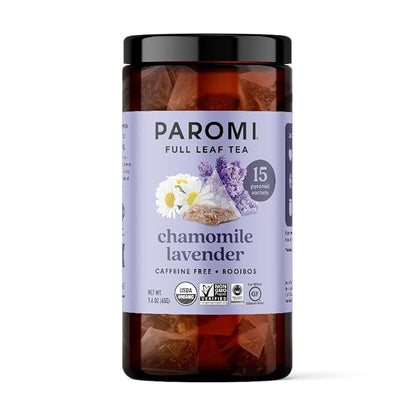 Paromi Chamomile Lavender Rooibos Organic Tea, Signature Jar, 15 Count
