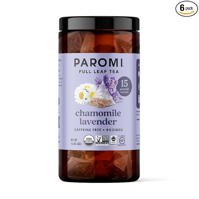 Paromi Chamomile Lavender Rooibos Organic Tea, Signature Jar, 15 Count (Pack of 6)