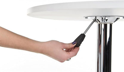 Displays2go Height Adjustable Bar Table, 23.5-inch Round Pub Table with 360-degree Rotation, Aluminum & MDF (White)