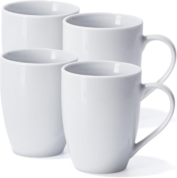 13 Oz Coffee Mugs Set of 4 Ceramic Coffee Mug White Coffee Cups Tea Cups New Home Office Restaurant Drinking Cup Sets Gift for Women Men Newlyweds Housewarming Wedding Party Christmas New Year Dinner