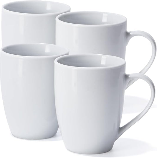 13 Oz Coffee Mugs Set of 4 Ceramic Coffee Mug White Coffee Cups Tea Cups New Home Office Restaurant Drinking Cup Sets Gift for Women Men Newlyweds Housewarming Wedding Party Christmas New Year Dinner