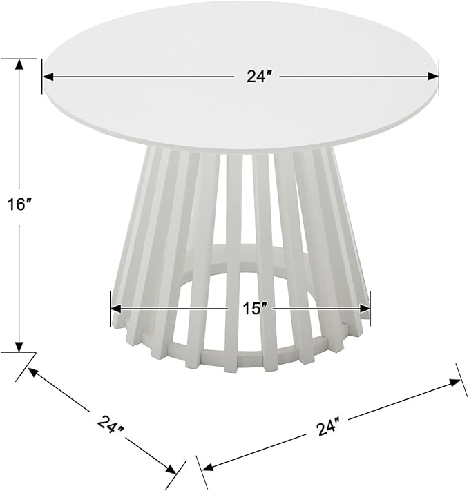 DUOMAY Modern Round Coffee Table with Unique Geometric Base, Sleek White Wood Accent Table for Living Room, Office, Lounge, White
