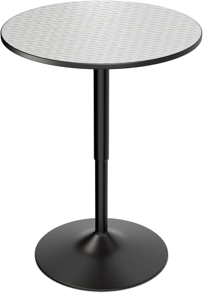 Magshion 23.5'' Round Bar Table, Adjustable Range 27.5"-36" Wood Pub Table with Black Leg and Base for Living Room Dining Room Bar Cocktail Table (Silver)