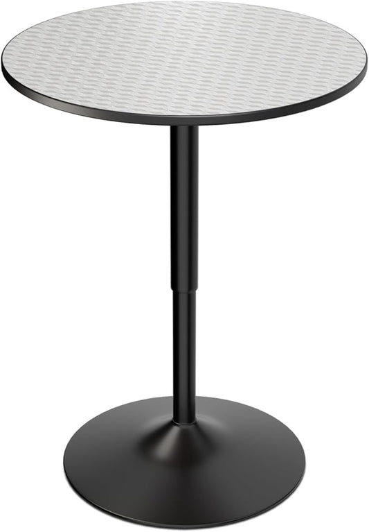 Magshion 23.5'' Round Bar Table, Adjustable Range 27.5"-36" Wood Pub Table with Black Leg and Base for Living Room Dining Room Bar Cocktail Table (Silver)