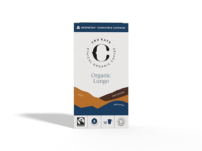 Cru Kafe Lungo Americano Strong USDA Organic Espresso Coffee Capsules (50 Pods) Fairtrade Coffee Pods Compatible with Nespresso Original Line and Pixie Machines