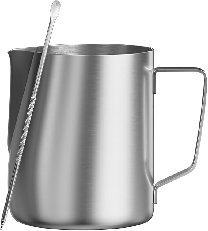 Milk Frothing Pitcher, 20 Oz/600 ML Milk Frother Steamer Cup Stainless Steel Espresso Cup with Decorating Pen