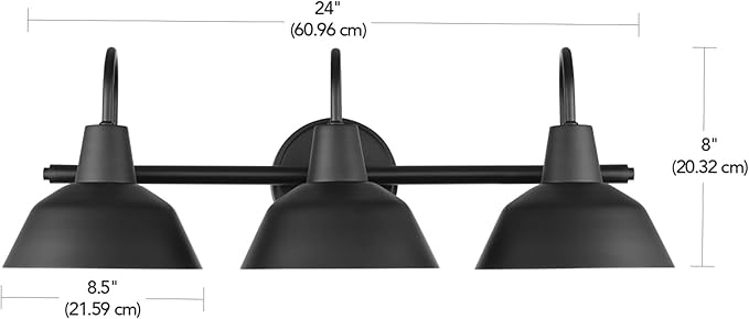 Globe Electric 65554 Barnyard 3-Light Vanity Light, Matte Black, White Interior Shades