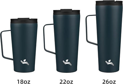 Insulated Tumbler with Handle and Straw, 18 OZ Travel Coffee Mug Stainless Steel Cup Metal Water Bottle,Navy Blue
