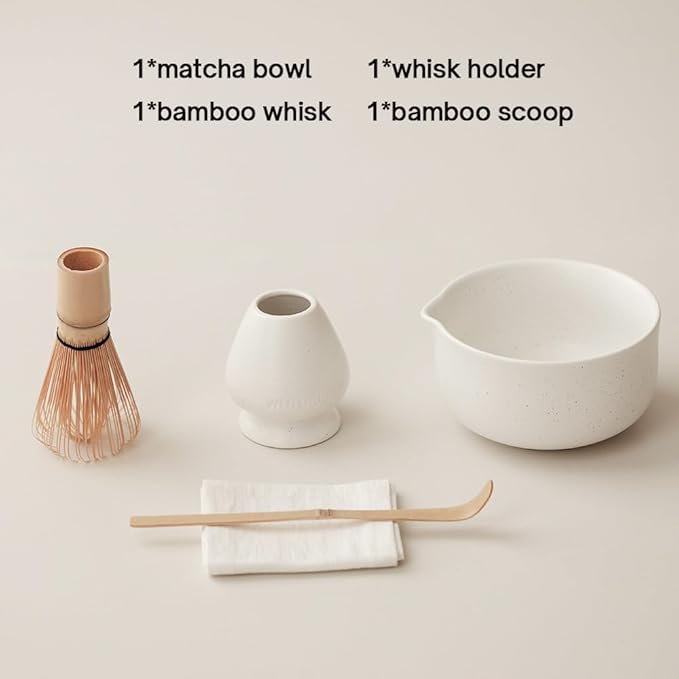 WENSHUO Matcha Kit - Premium Matcha Whisk Set with Traditional Bamboo Tools, Ideal Matcha Tea Set for Home (Matte White)