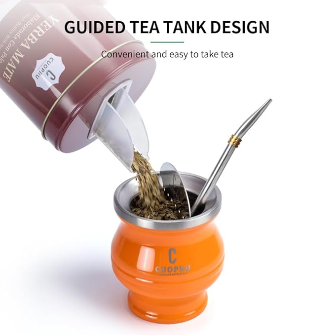 Yerba Mate, CUOPRU Suave Argentinian Mate, Low Powder, Original Leaves With Stems, Portable Storage Tea Caddy (N.W.247g)