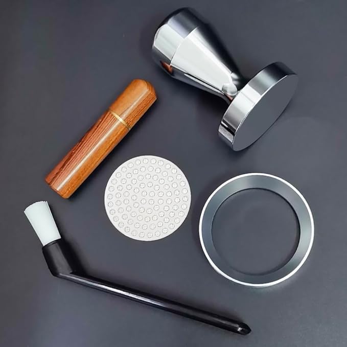 5 Pieces - 53.3mm Espresso Tamper Accessories Kit Fit 54mm Portafilters, 53.3mm Coffee Tampers Set, WDT Stirrer Tool, Puck Screen, Dosing Funnel, Coffee Cleaning Brush (53.3mm)
