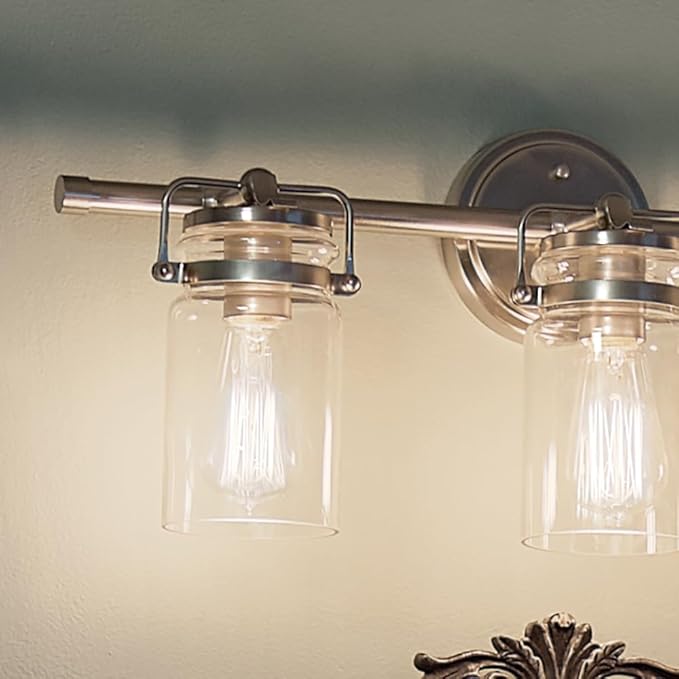 Kichler Brinley 24" Vanity Light in Brushed Nickel, 3-Light Farmhouse Bathroom Vanity Light with Clear Glass, (24" W x 10" H), 45689NI