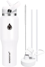 Load image into Gallery viewer, SENDESTAR 40oz Water Bottle Wide Mouth Stainless Steel Vacuum Insulated Double Wall with 2 Straw Lids Fit in Any Car Cup Holder