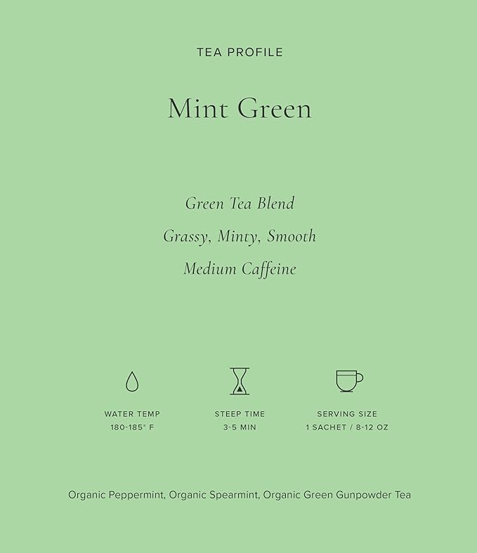 Art of Tea | Organic Mint Green Tea | 12 Count Pyramid Tea Bag Sachets | Spearmint Tea | Organic Peppermint Tea bags