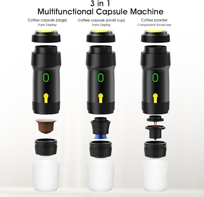 Portable Espresso Maker – 20 Bar Pressure Mini Coffee Machine, Battery Operated, Compatible with Ground Coffee and Select Pods, Includes Car Charger, for Hot & Iced Coffee (Green)