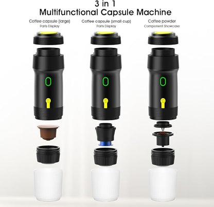 Portable Espresso Maker – 20 Bar Pressure Mini Coffee Machine, Battery Operated, Compatible with Ground Coffee and Select Pods, Includes Car Charger, for Hot & Iced Coffee (Green)