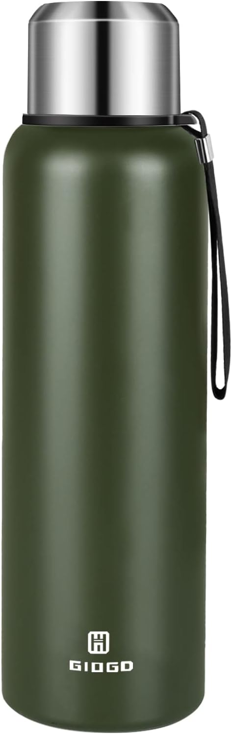 Insulated vacuum Thermo Bottle 1500ml/50.7oz with cup Stainless steel coffee bottles for hot and cold drink water flask.(Green,1500ml)