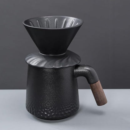Handmade Black Pour Over Coffee Maker Set, Ceramic Coffee Dripper Brewer Heat Resistant Coffee Pot Decanter ACM01B